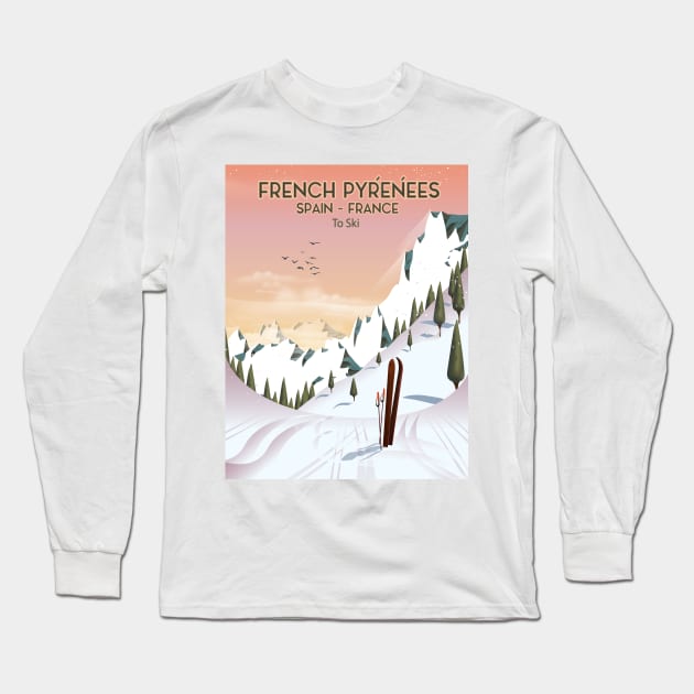French Pyrénées Ski poster Long Sleeve T-Shirt by nickemporium1